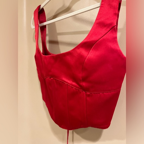 Danielle Guizio Satin Red Lace Up Bustier Corset - Picture 10 of 13